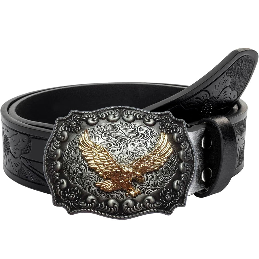 Cinto Masculino Western Retrô com Padrões de Águia e Floral