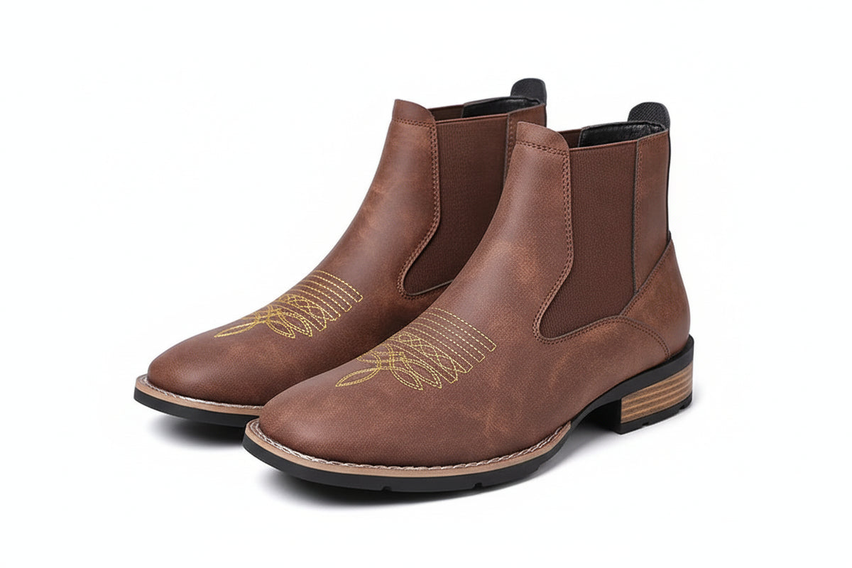 Bota Chelsea em Couro – Estilo Cowboy Retro Unissex