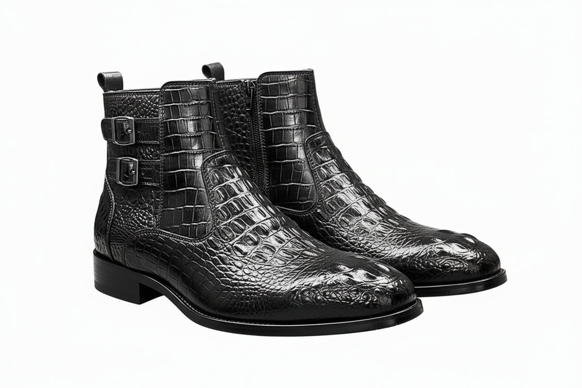 Bota Masculina Luxo Chelsea em Couro Crocodilo