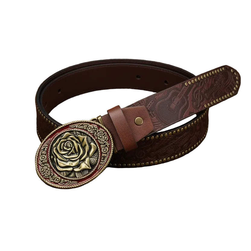 Cinto Cowboy Unissex Vintage com Fivela Floral