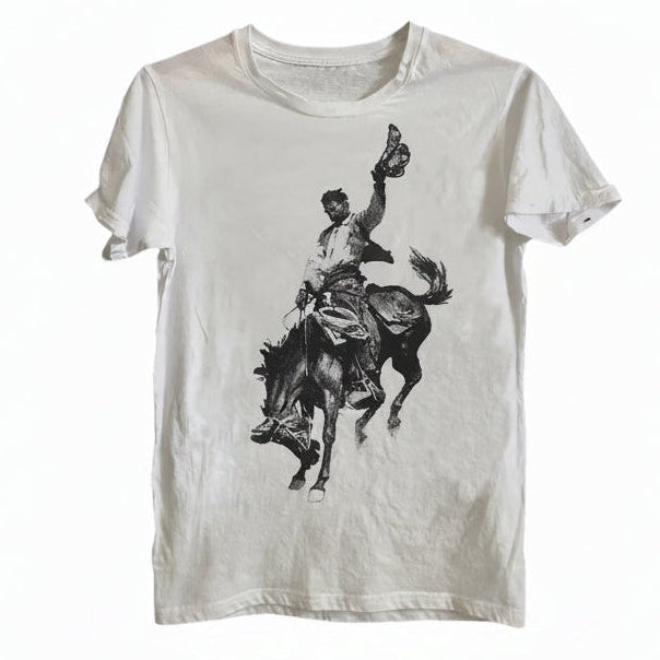 Camiseta Vintage com Estampa de Cowboy Unissex