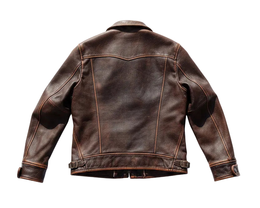 Jaqueta em Couro Legítimo Estilo Workwear Americano