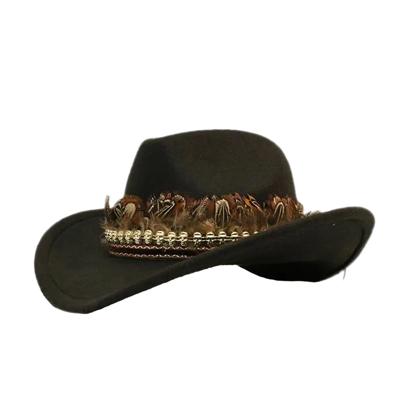 Chapéu Country com Pena em Feltro Sintético