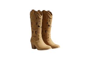 Bota Cowboy Feminina Cano Alto Bordado Vintage Salto Grosso