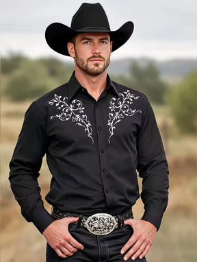Camisa Masculina Cowboy Preta Manga Longa – Padrão Tribal