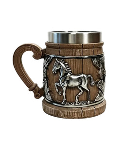 Caneca Rústica Medieval Cavalo em Relevo