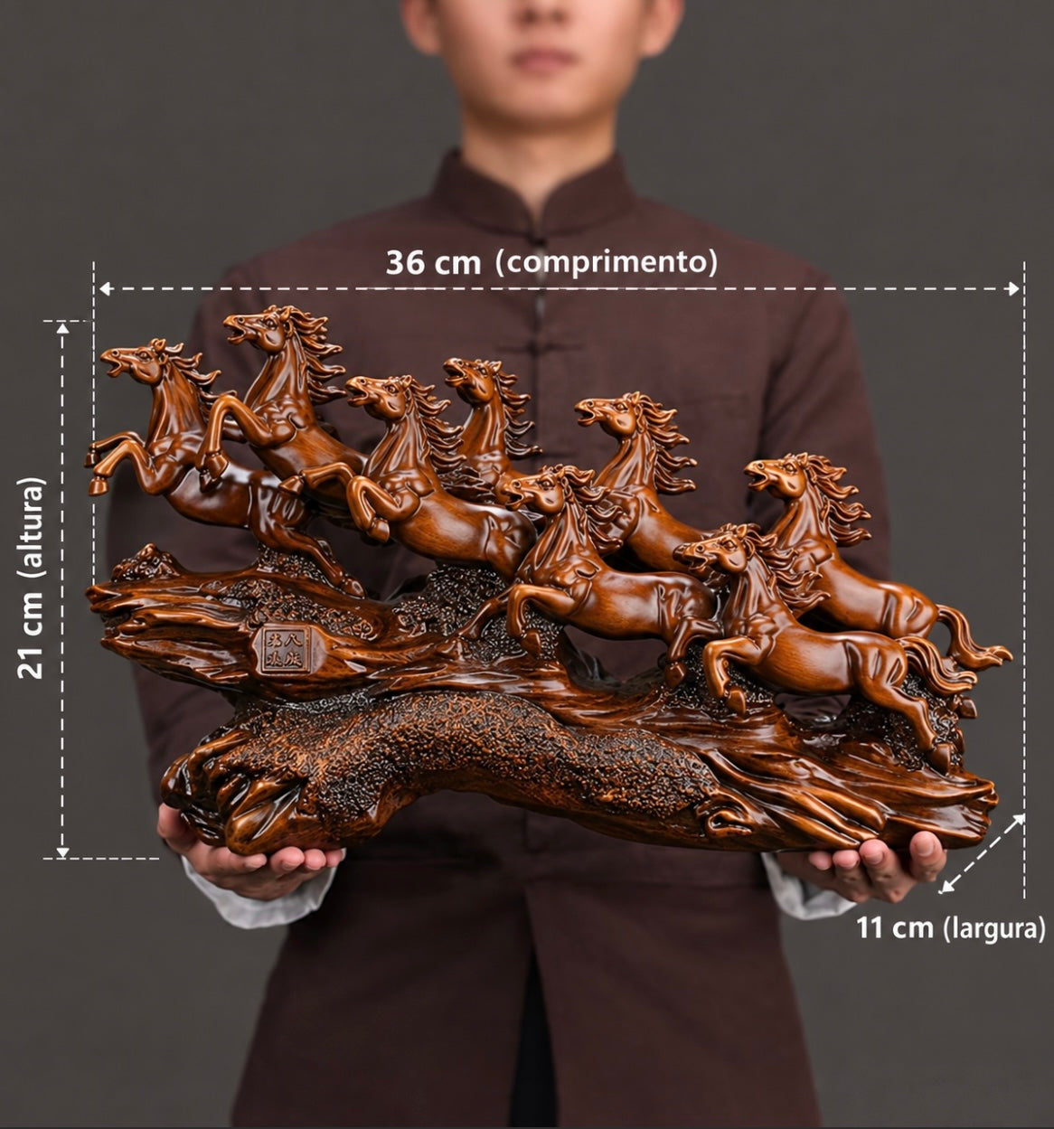Escultura de 8 Cavalos em Resina Premium