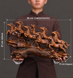 Escultura de 8 Cavalos em Resina Premium