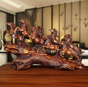 Escultura de 8 Cavalos em Resina Premium