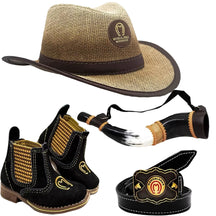 Kit Country Infantil Bota+Cinto+ Chapéu com Berrante de Brinde