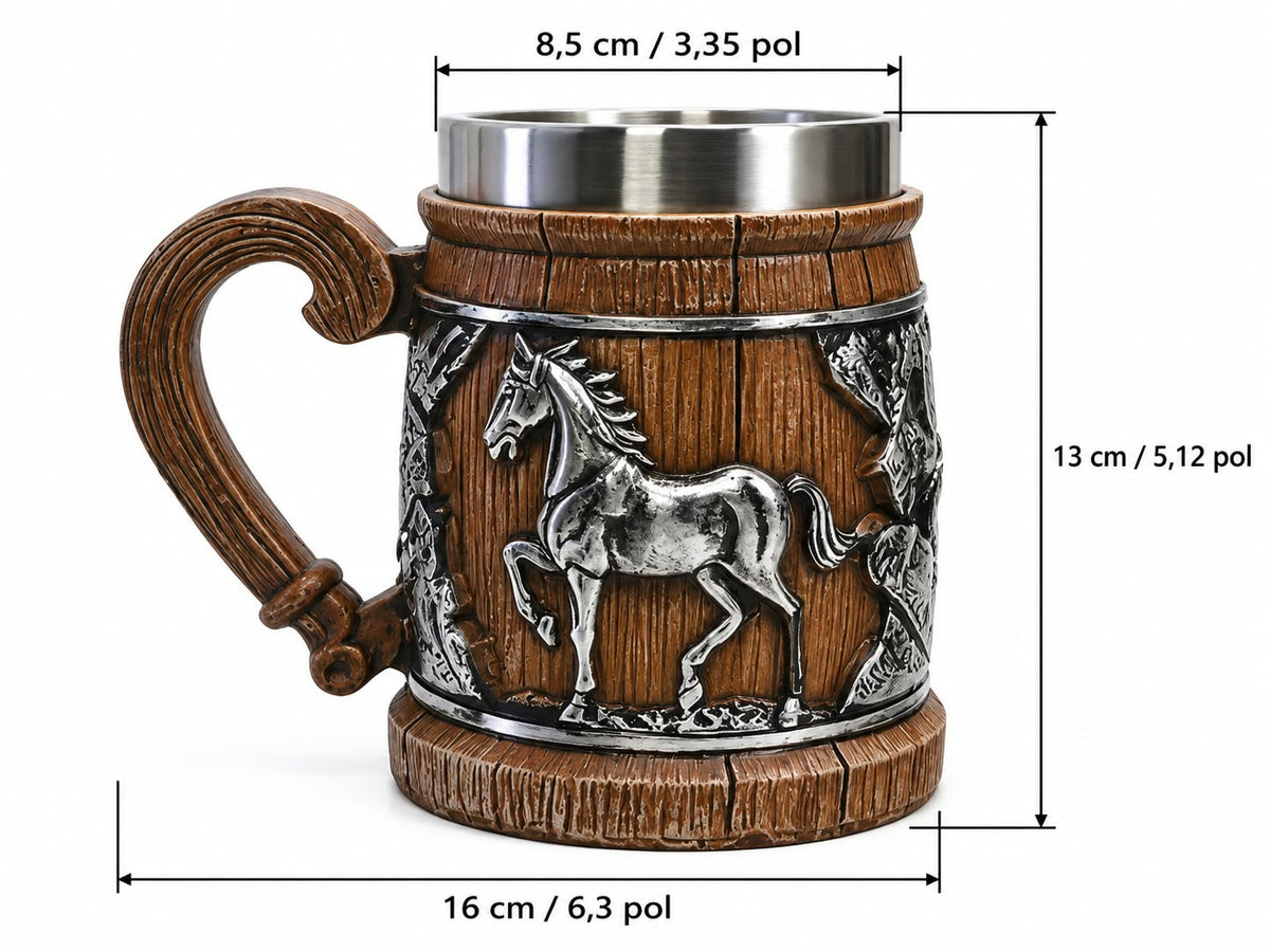 Caneca Rústica Medieval Cavalo em Relevo