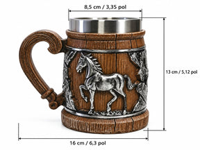 Caneca Rústica Medieval Cavalo em Relevo