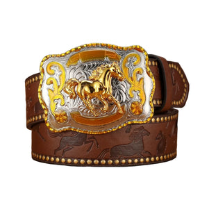 Cinto Unissex PU Estilo Western com Fivela Retro