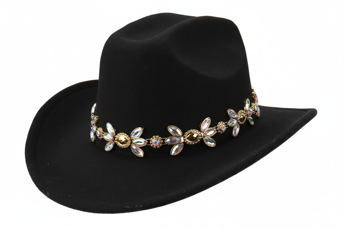 Chapéu Cowboy Feminino com Corrente Dourada