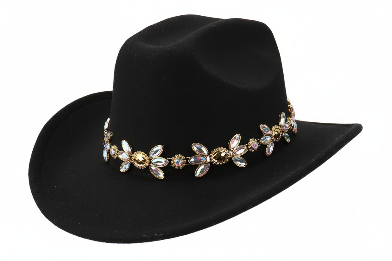 Chapéu Cowboy Feminino com Corrente Dourada