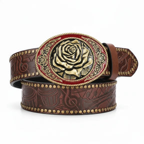 Cinto Cowboy Unissex Vintage com Fivela Floral