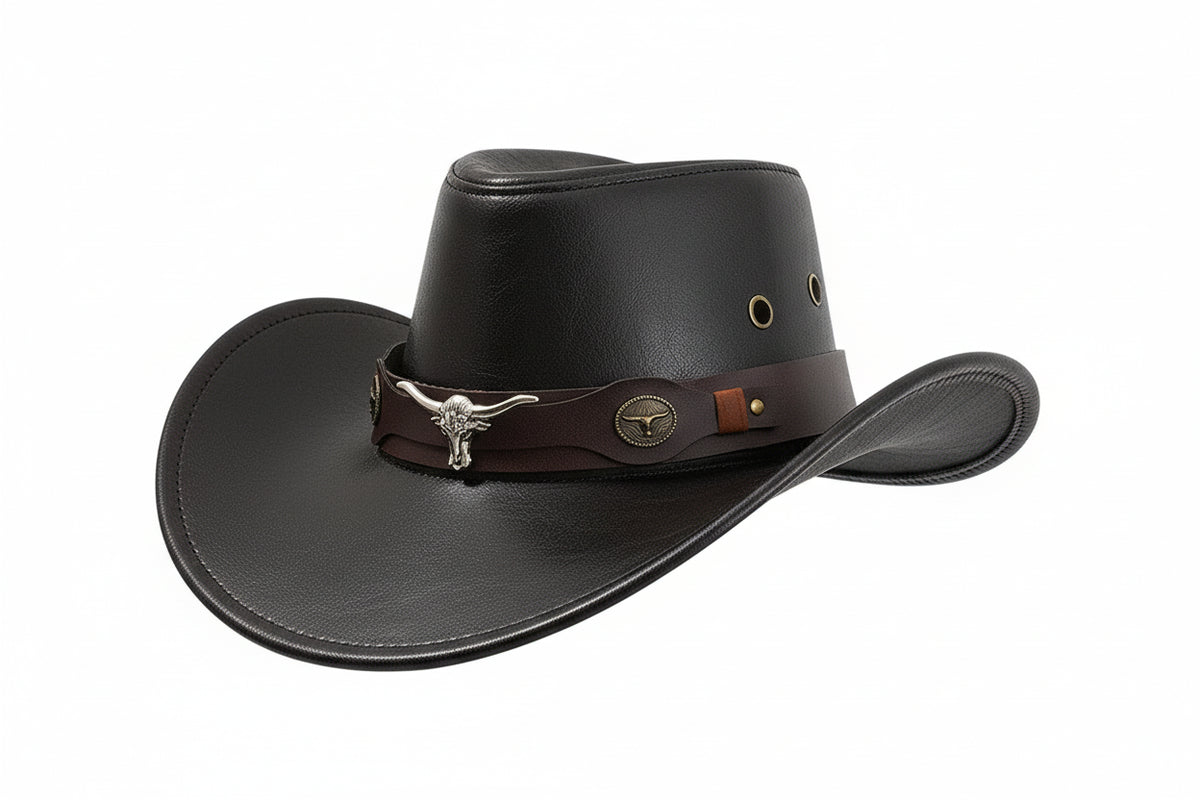 Chapéu Cowboy Western Vintage Unissex em Couro Sintético