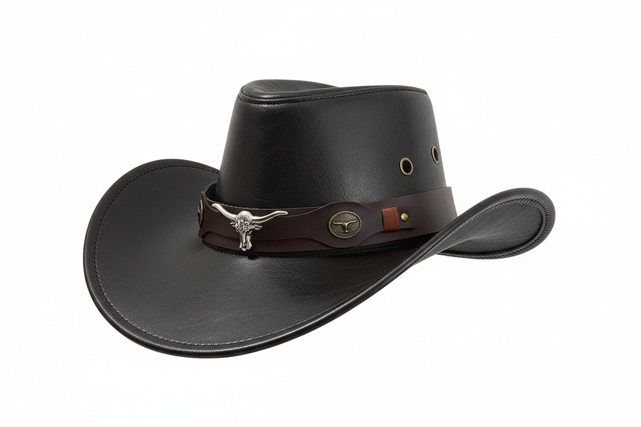 Chapéu Cowboy Western Vintage Unissex em Couro Sintético