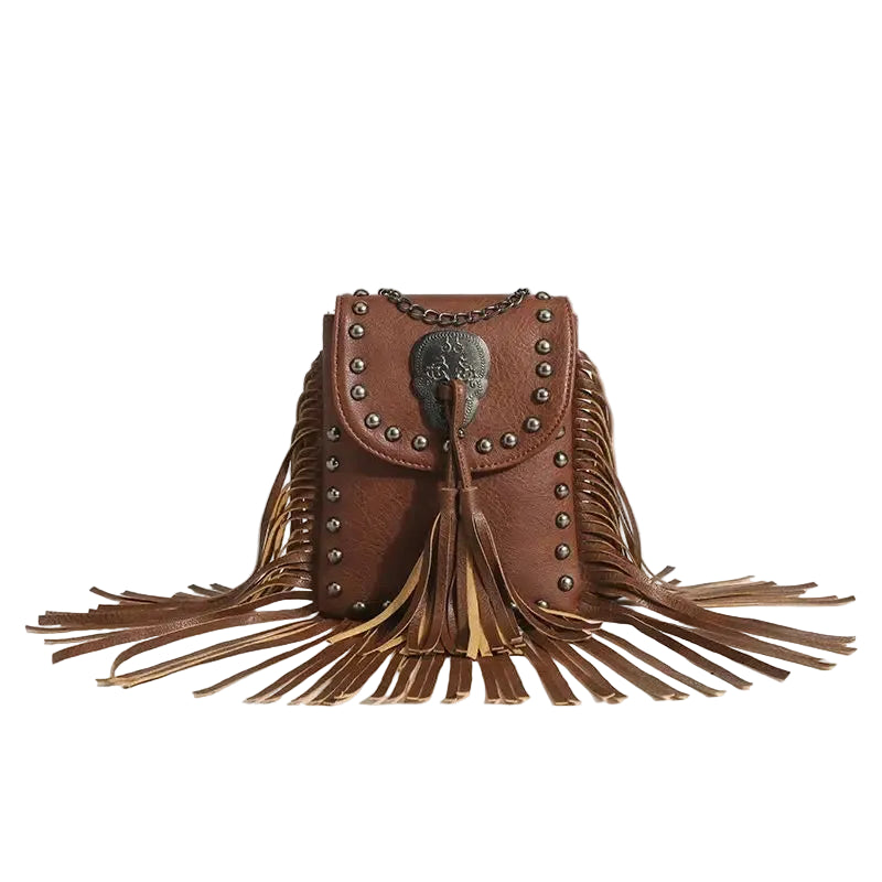 Bolsa Transversal Feminina com Franjas e Rebites