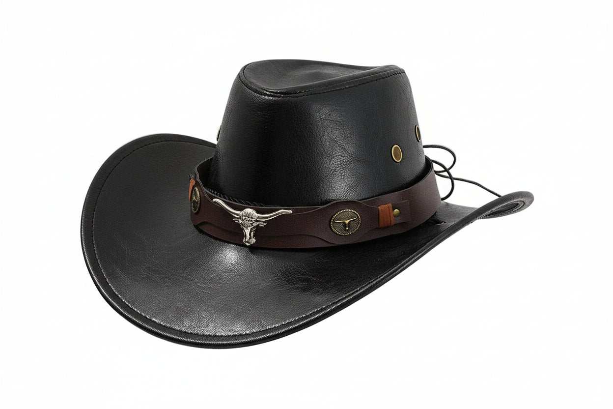 Chapéu Cowboy Western Vintage Unissex em Couro Sintético