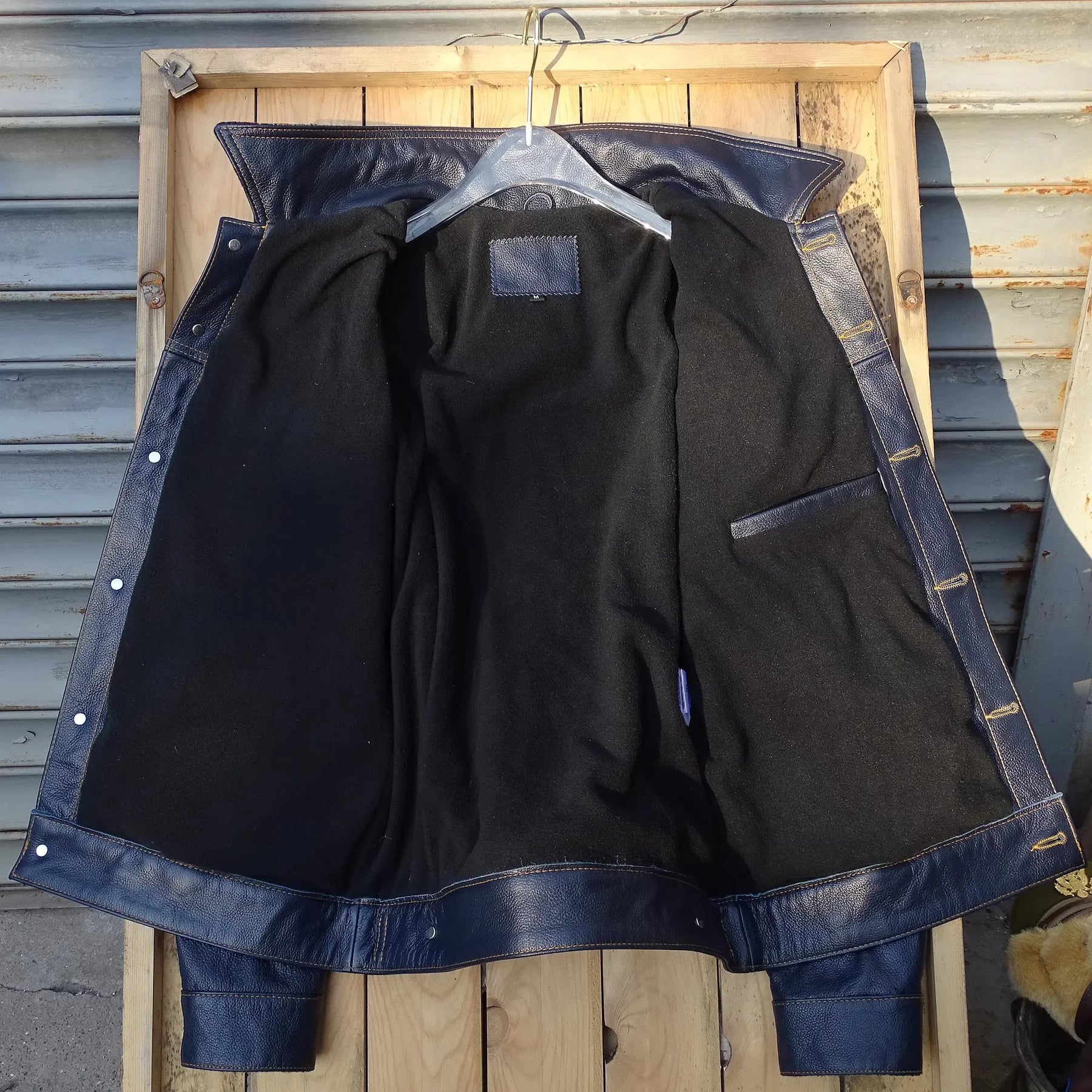 Jaqueta de Couro Legítimo Azul Slim Fit