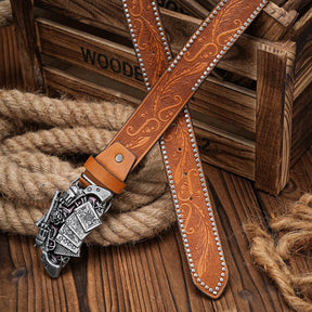 Cinto em Couro Estilo Western Fivela Dupla