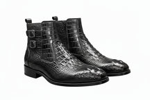 Bota Masculina Luxo Chelsea em Couro Crocodilo
