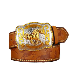 Cinto Unissex PU Estilo Western com Fivela Retro