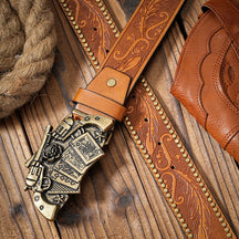 Cinto em Couro Estilo Western Fivela Dupla