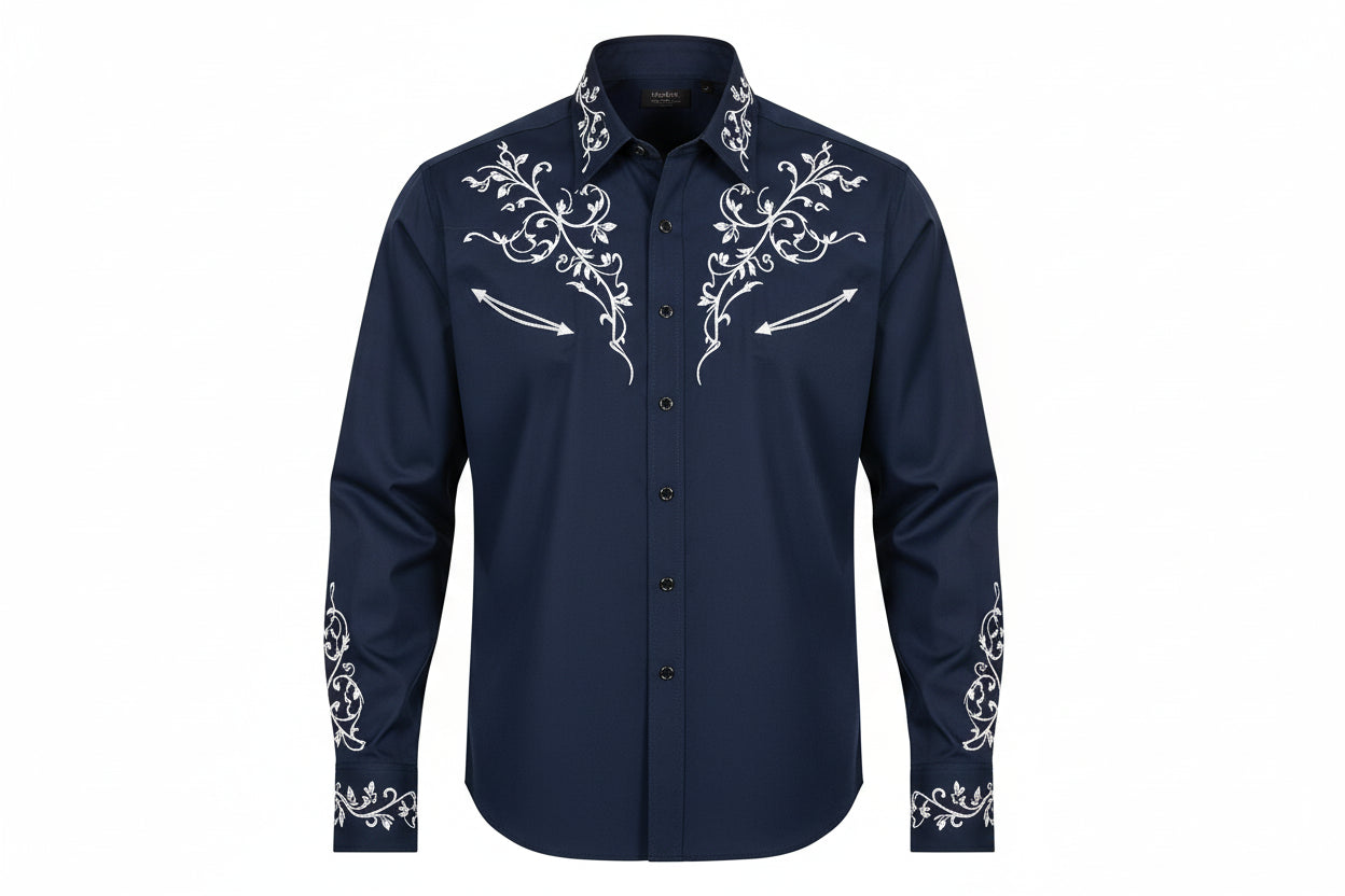 Camisa Masculina Cowboy Preta Manga Longa – Padrão Tribal