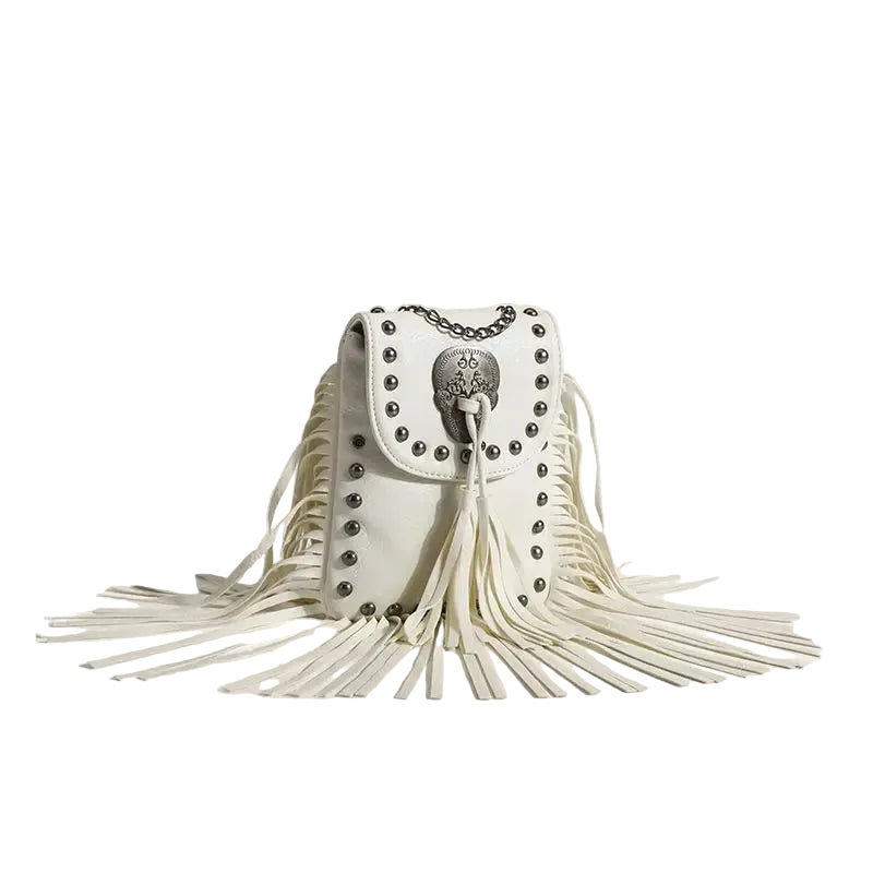 Bolsa Transversal Feminina com Franjas e Rebites
