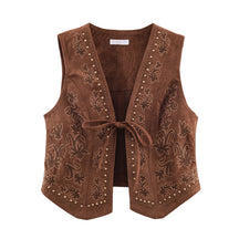 Colete de Veludo Bordado com Decote Western