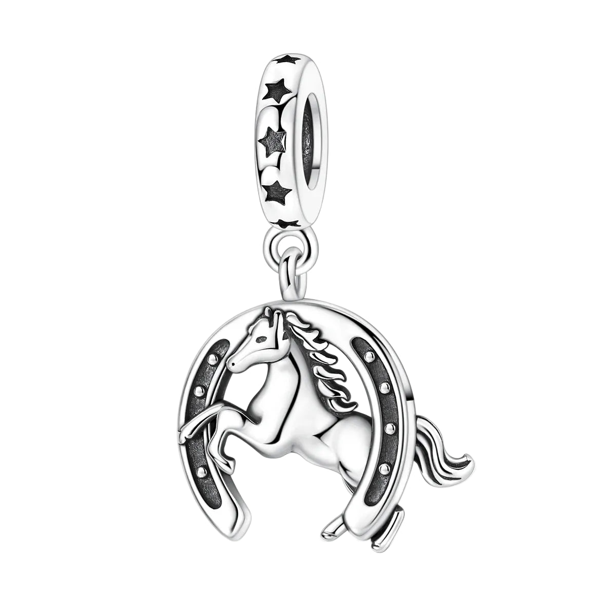 Pingente de Colar Ferradura e Cavalo Prata Esterlina  925
