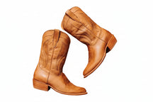 Bota Western Masculina Cowboy em Couro Legítimo, Cano Médio, Estilo Vintage