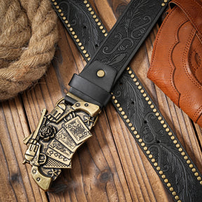 Cinto em Couro Estilo Western Fivela Dupla