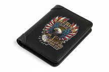 Carteira Masculina Trifold em Couro Genuíno com Design Águia Americana
