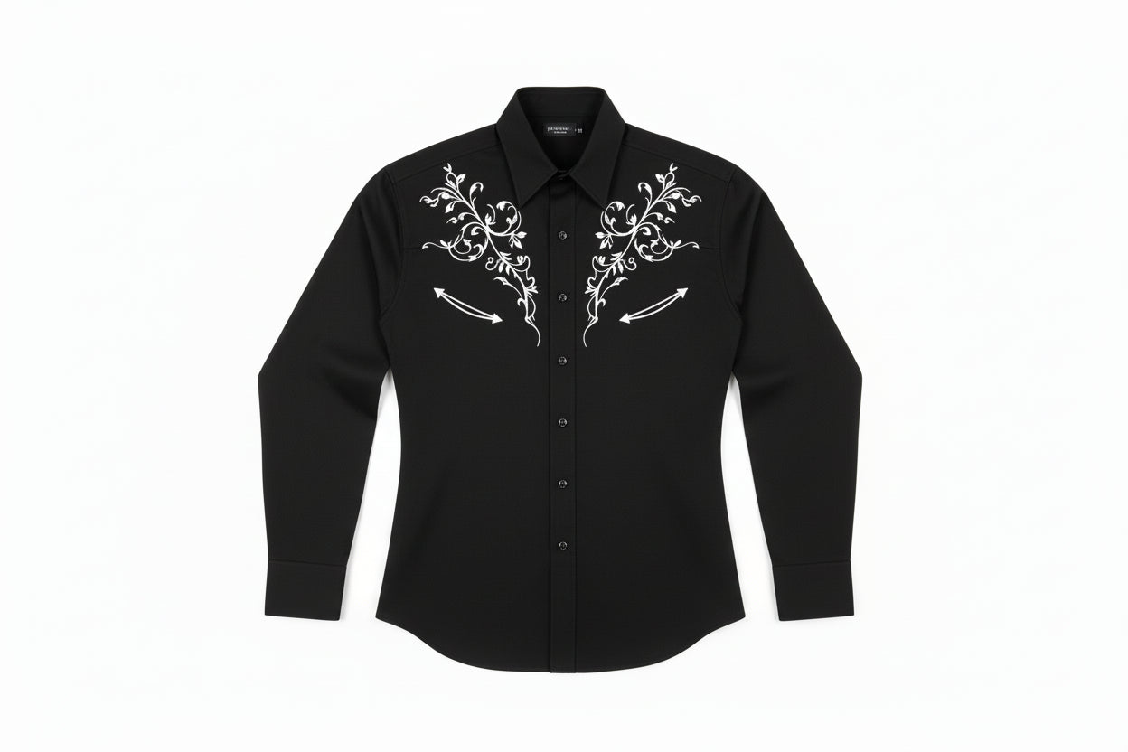 Camisa Masculina Cowboy Preta Manga Longa – Padrão Tribal