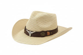 Chapéu Cowboy de Palha Vintage Unissex com Aba Larga