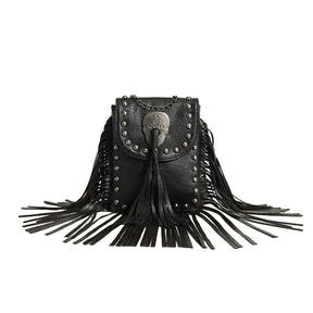 Bolsa Transversal Feminina com Franjas e Rebites