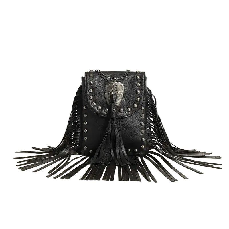 Bolsa Transversal Feminina com Franjas e Rebites