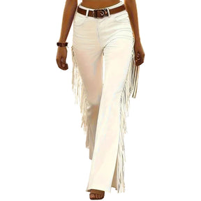 Calça Flare Estilo Western com Franjas