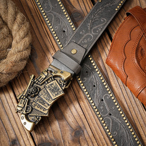 Cinto em Couro Estilo Western Fivela Dupla