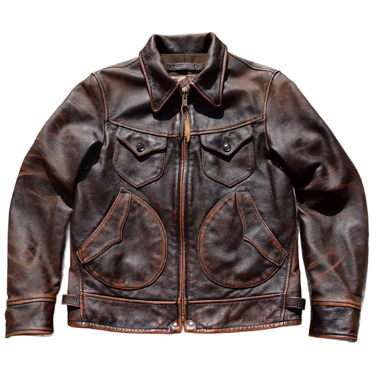 Jaqueta em Couro Legítimo Estilo Workwear Americano