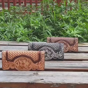 Carteira Floral Feminino em Couro Genuíno
