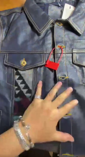 Jaqueta de Couro Legítimo Azul Slim Fit